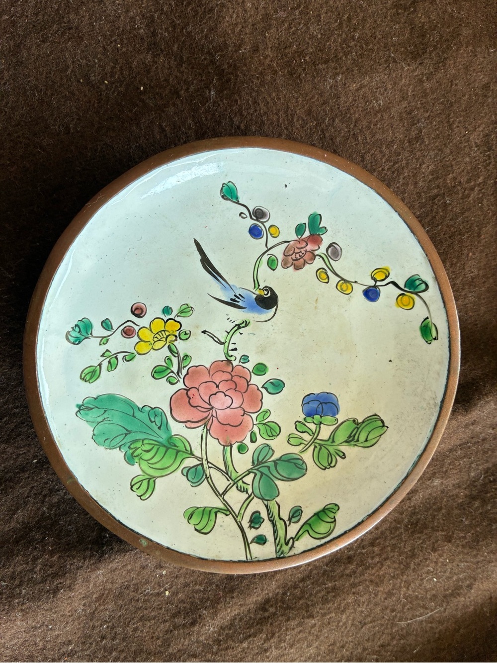 Hand-Painted Floral Bird Plate - Multicolor